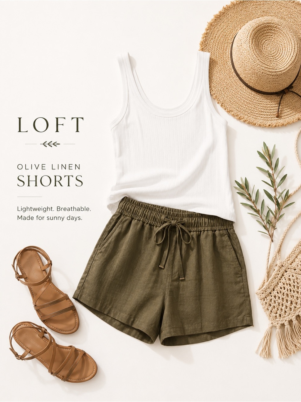 NWT LOFT Olive Linen Shorts